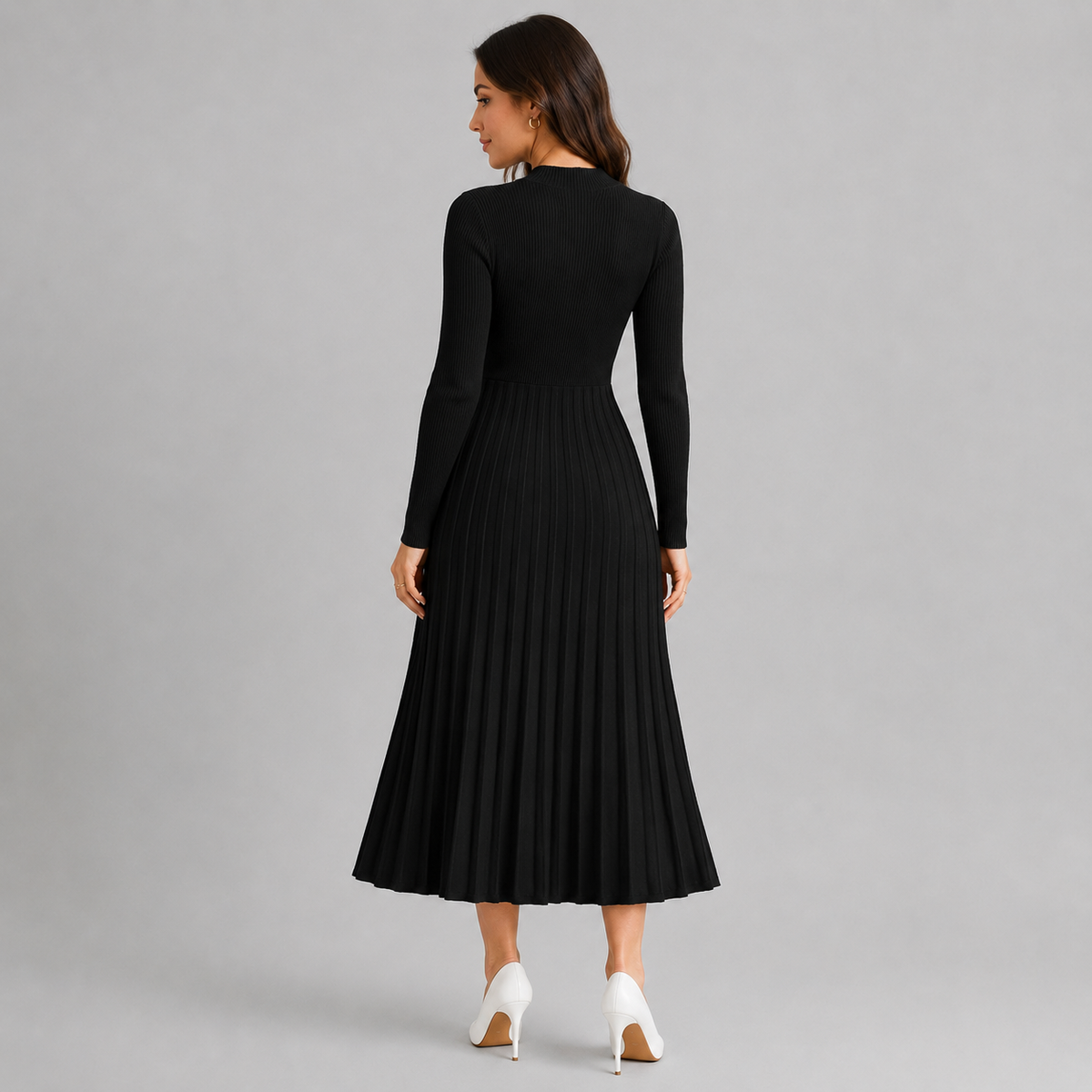 Knit Midi Dress | Women's Bodycon, High Neck | Long Sleeve, Fitted Style