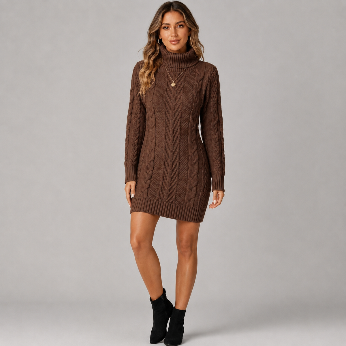 Jumper Dress | Women's Cable Knit, Roll Neck | Long Sleeve, Cozy Style