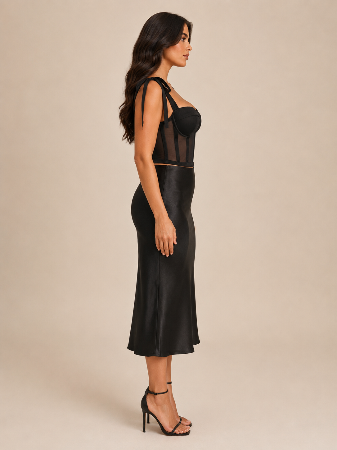 Mesh bustier - corset top | Women's, black | Adjustable straps