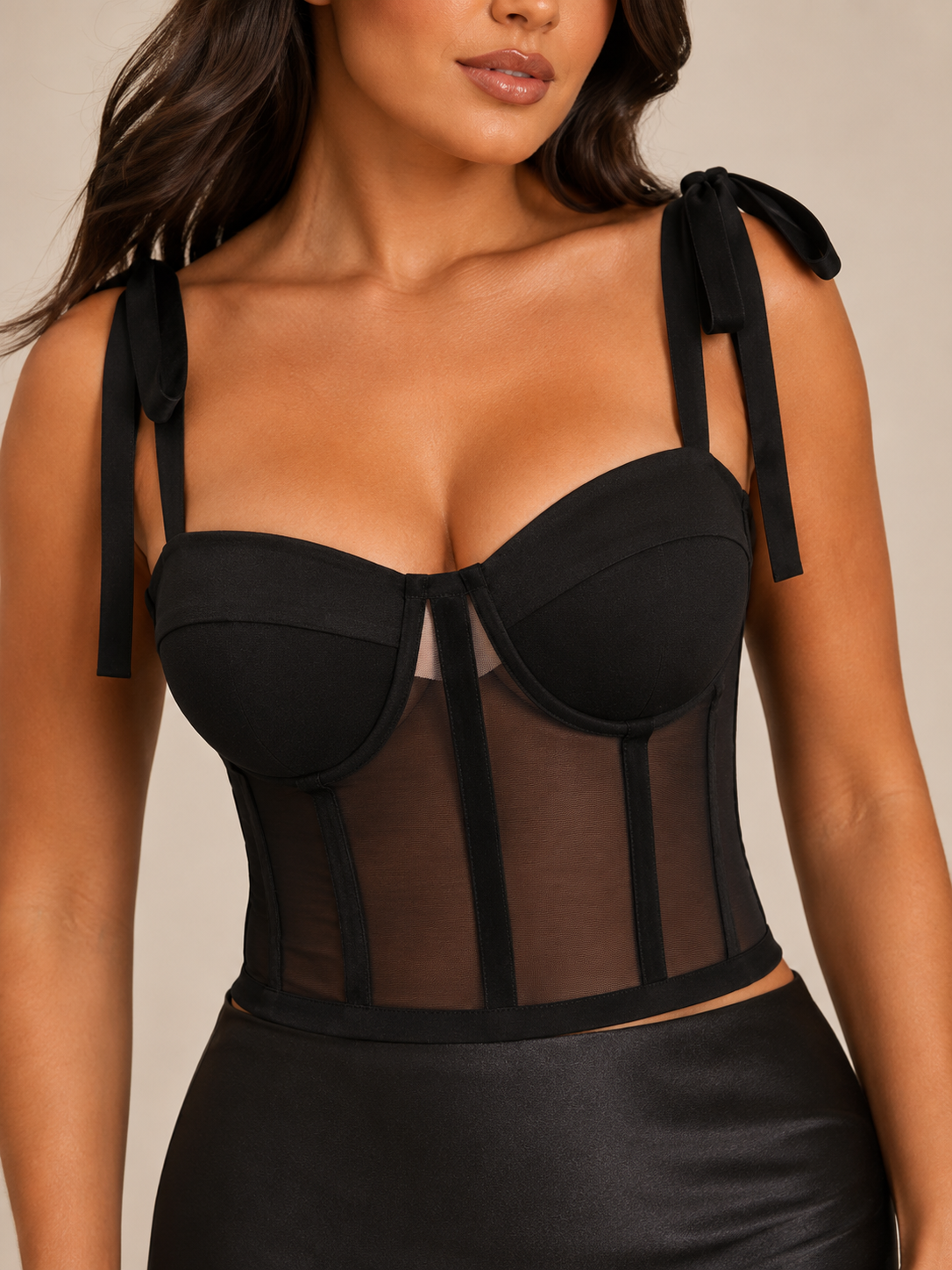 Mesh bustier - corset top | Women's, black | Adjustable straps