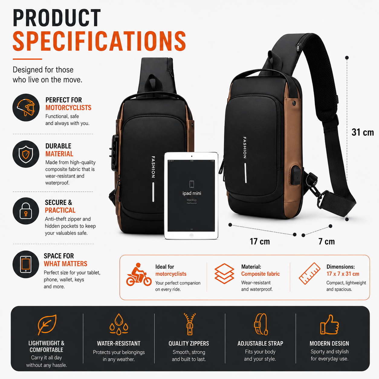Crossbody Bag | Water-Resistant Travel Shoulder Bag with Security Lock