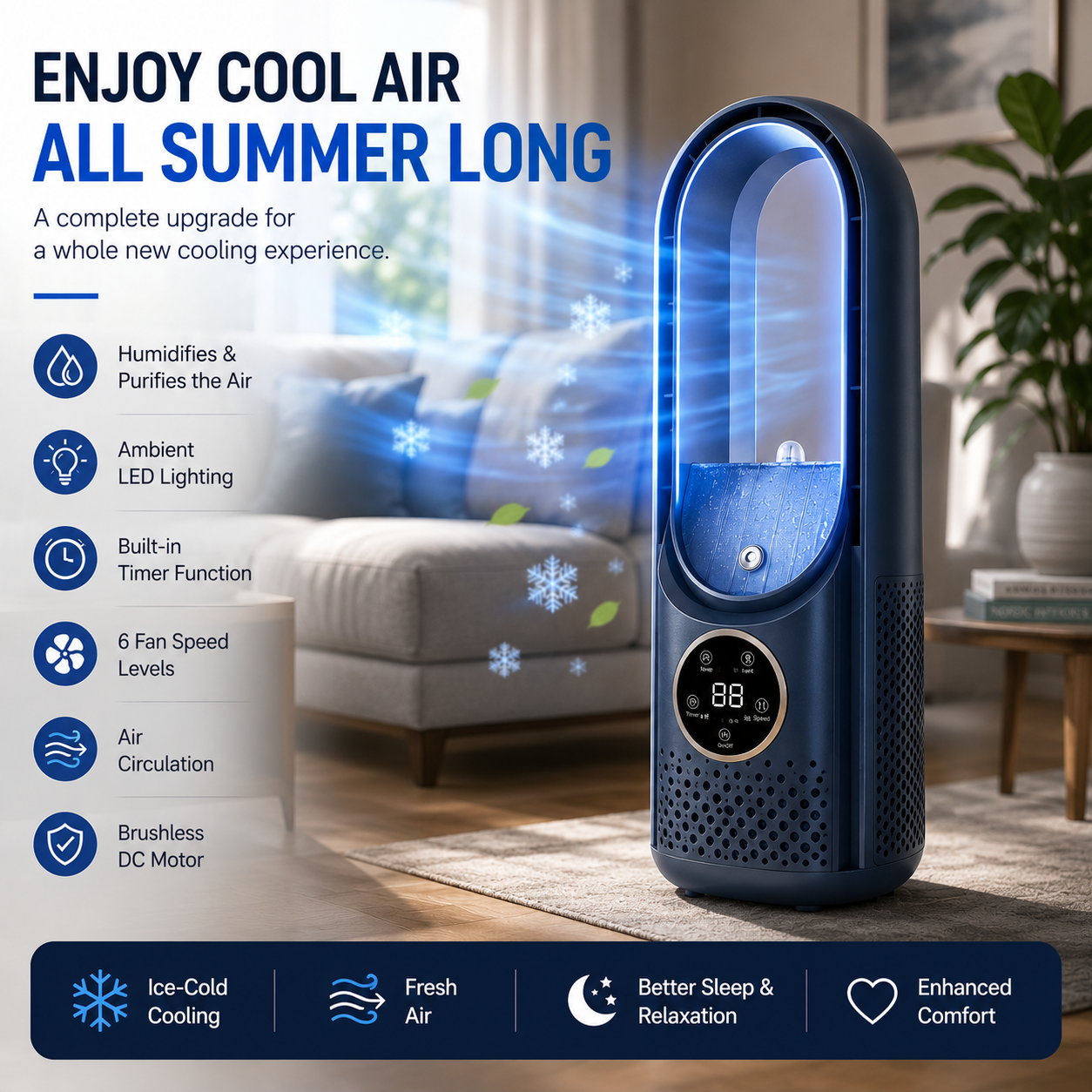 Faline | Quiet Bladeless Air Cooler | Brisano