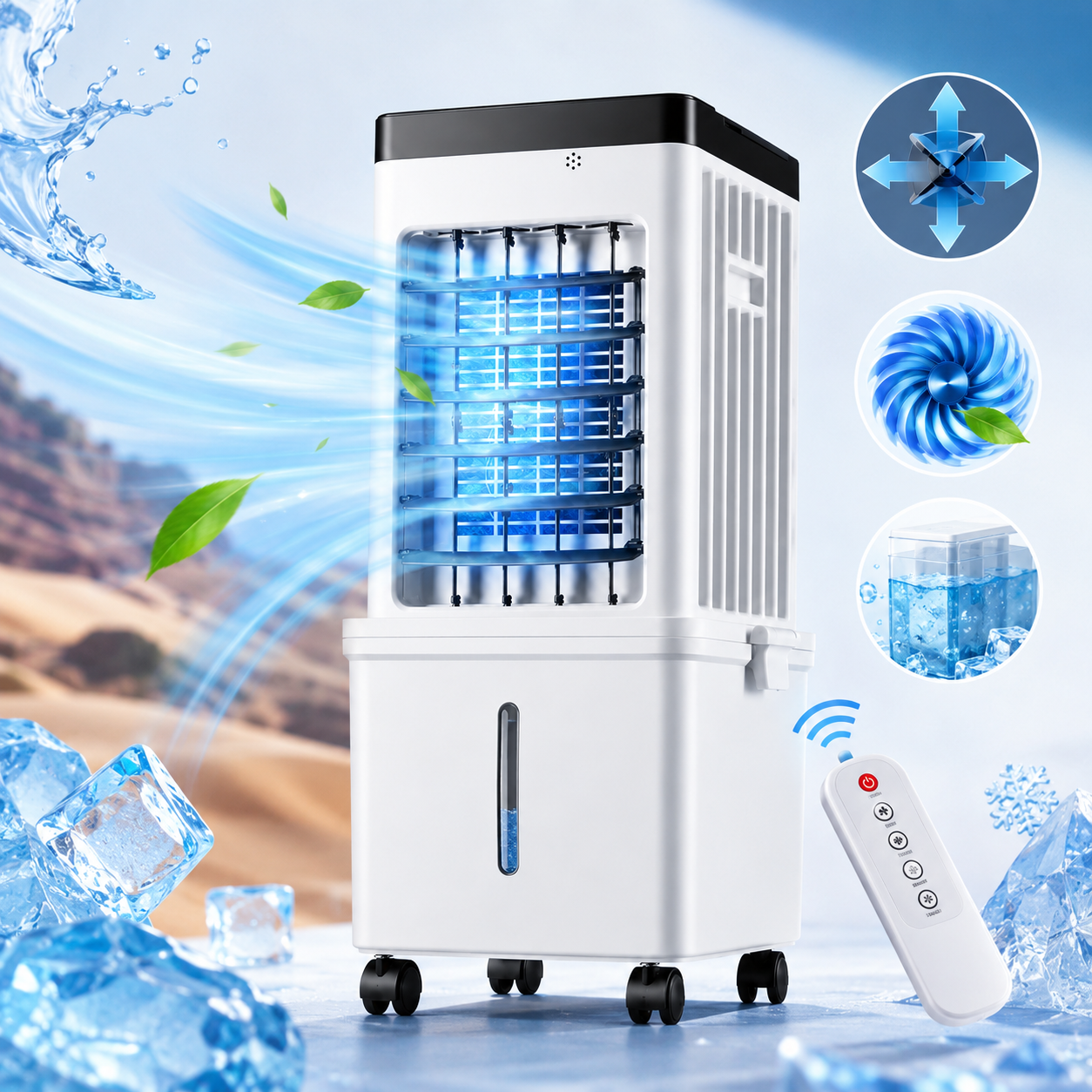 Portable Air Conditioner | Evaporative Cooler, 3 Speeds | Remote Control, 12 h Timer