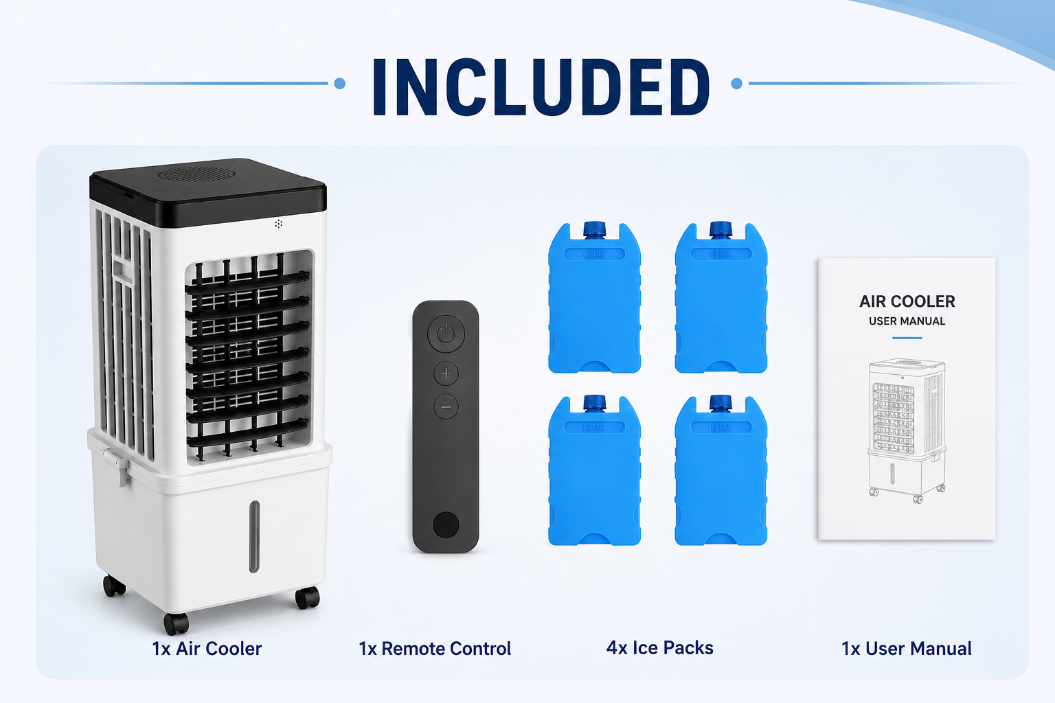 Portable Air Cooler, Ice Packs – 3 Speeds