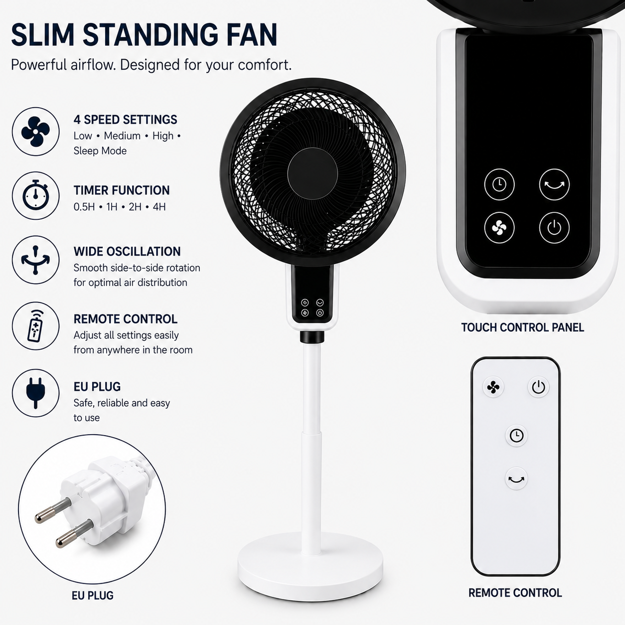 Embla | Adjustable Standing Fan with 3D Oscillation