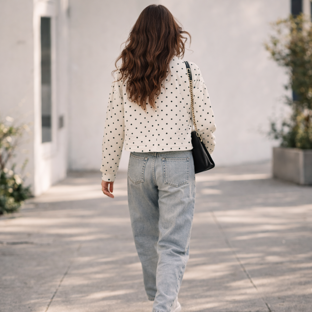 Women's Short Jacket | Modern Polka Dot Design, High Collar