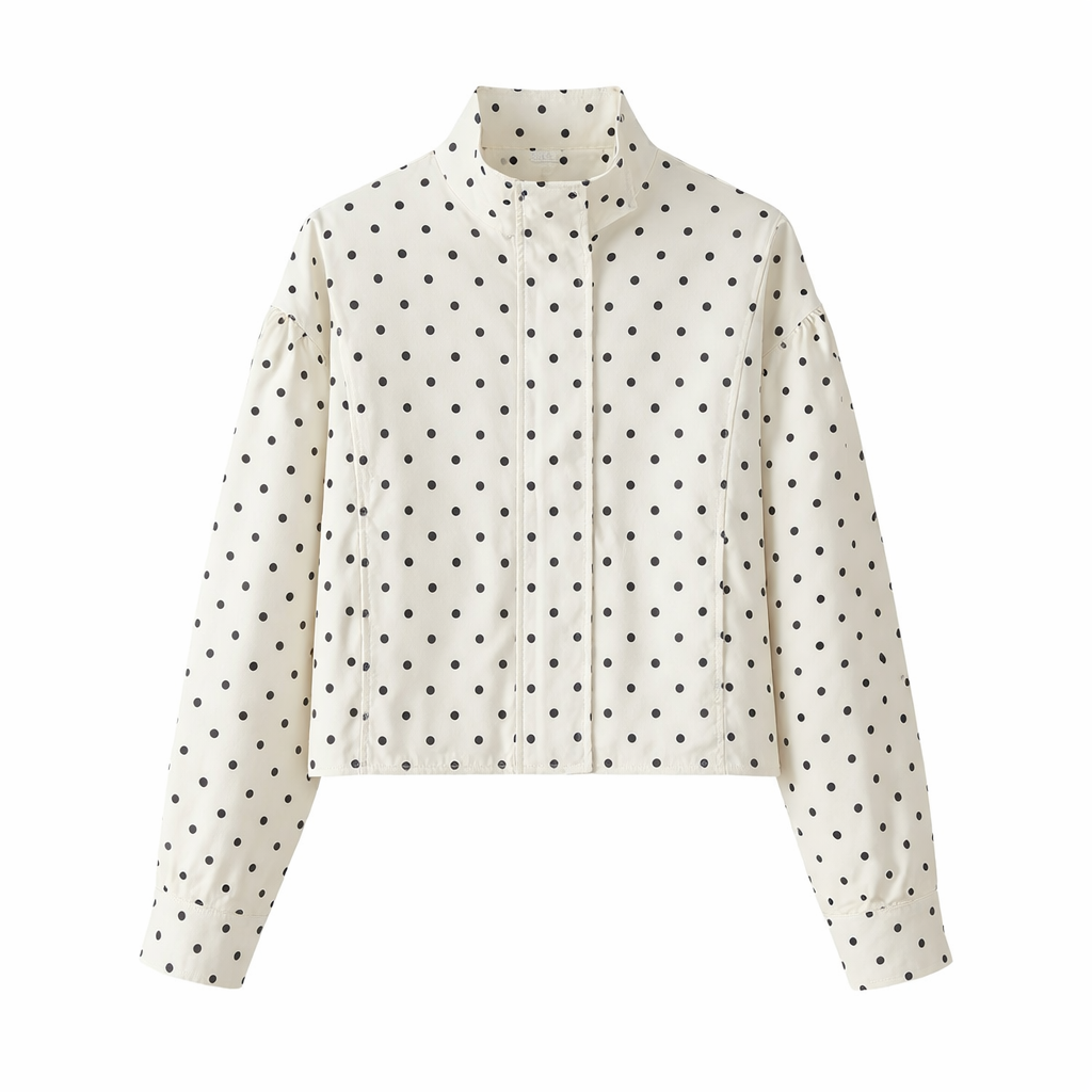 Women's Short Jacket | Modern Polka Dot Design, High Collar