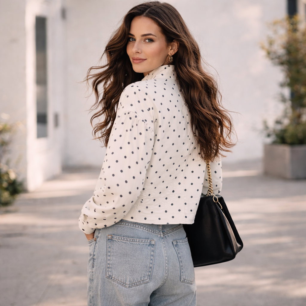 Women's Short Jacket | Modern Polka Dot Design, High Collar