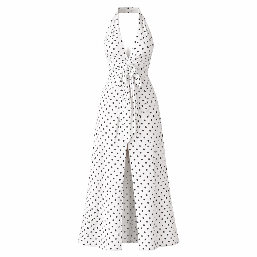 Polka Dot Dress Feminine Design Long Length