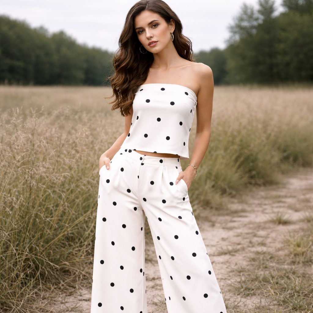 Two-Piece Set | Women's Polka Dot Outfit | Trendy Matching Set