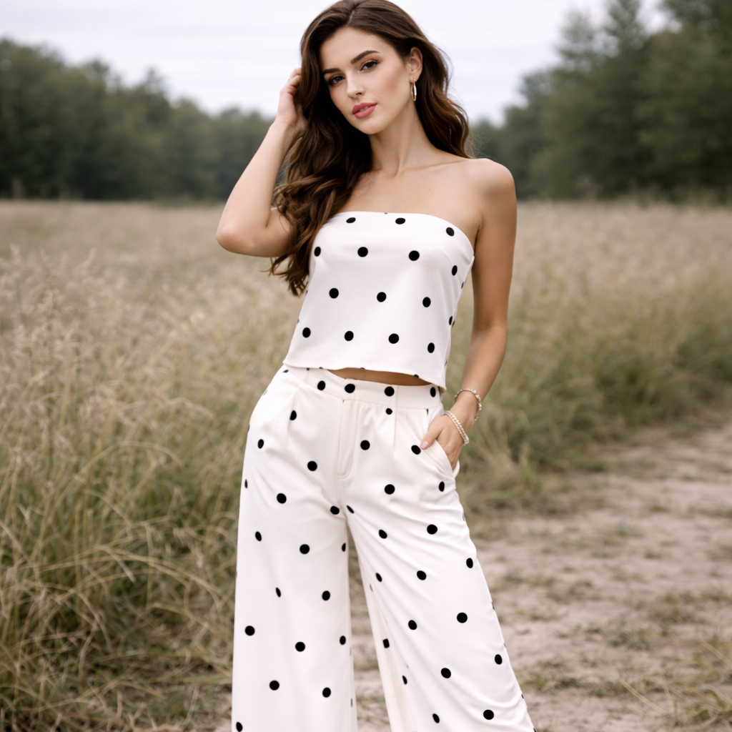 Two-Piece Set | Women's Polka Dot Outfit | Trendy Matching Set