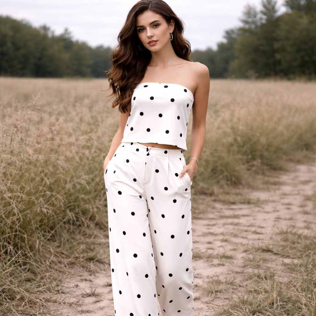 Two-Piece Set | Women's Polka Dot Outfit | Trendy Matching Set