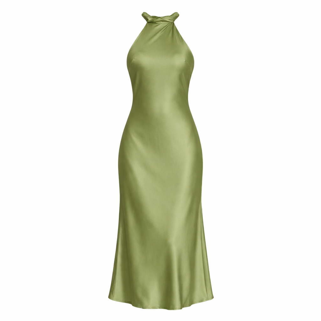 Evening Dress Women, Green Silk Fabric Elegant Style