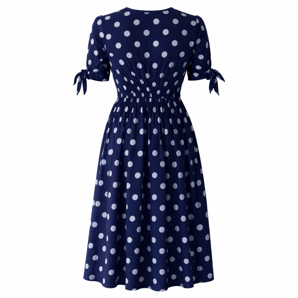 Polka Dot Dress Women V-Neck Button Front Style