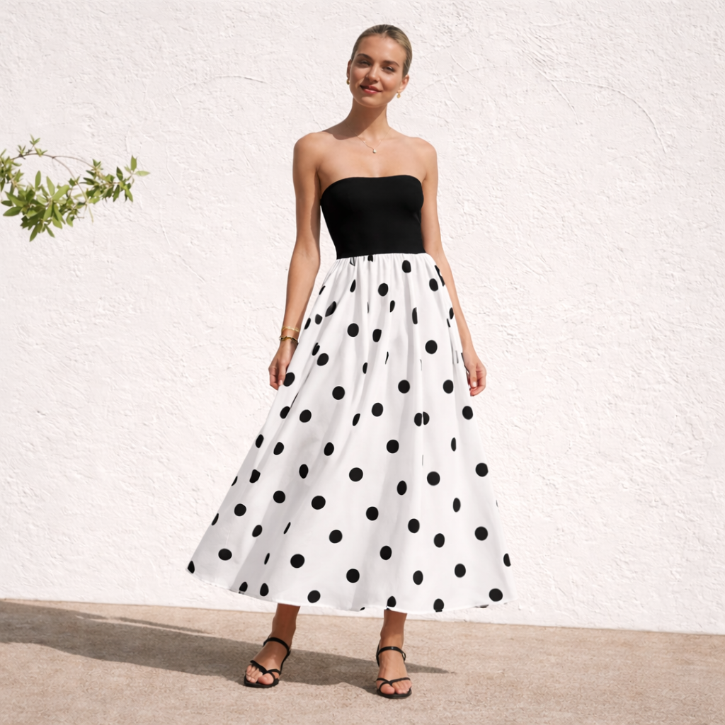 Strapless Dress Women's A-Line Polka Dot Elegant Summer Style