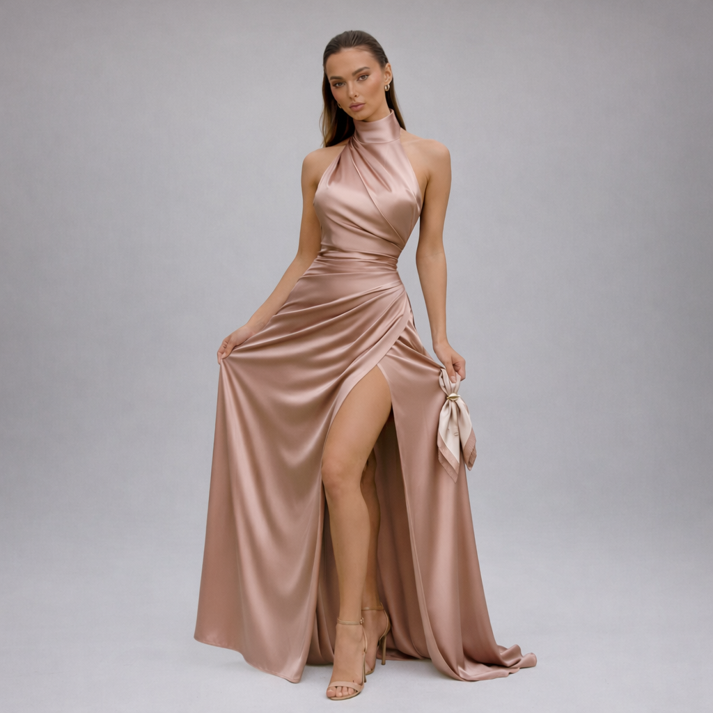 Women's Evening Dress Long Neckline Urban Style