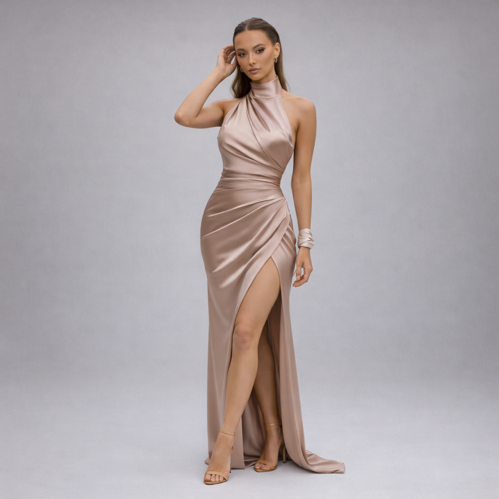 Women's Evening Dress Long Neckline Urban Style