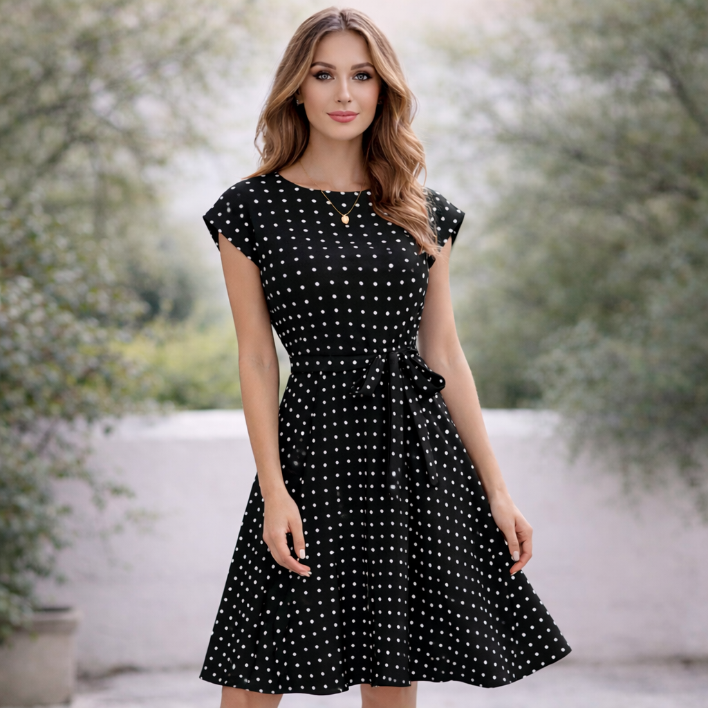 Polka Dot Dress | Flattering Tie Waist | Women's Dress