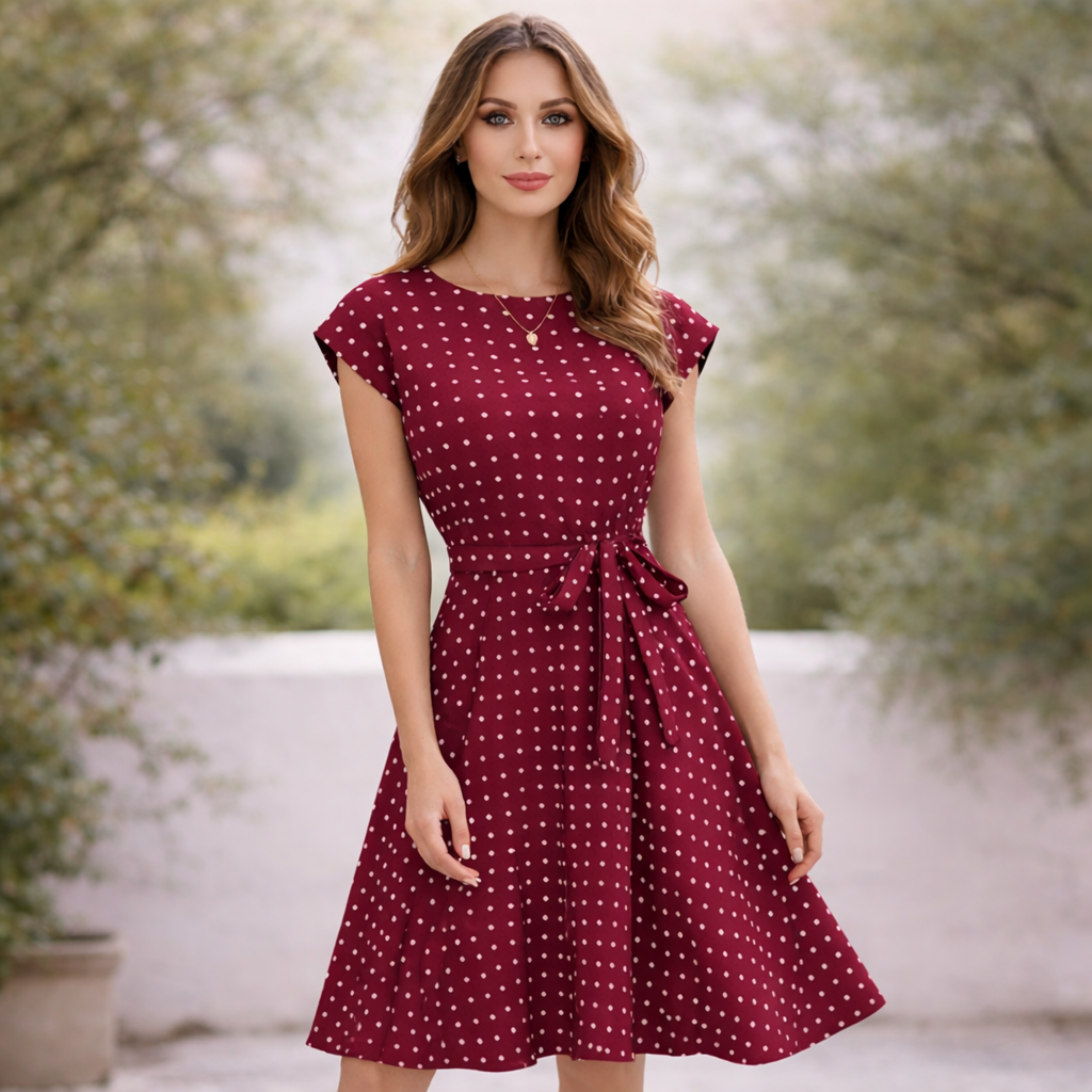 Polka Dot Dress | Flattering Tie Waist | Women's Dress