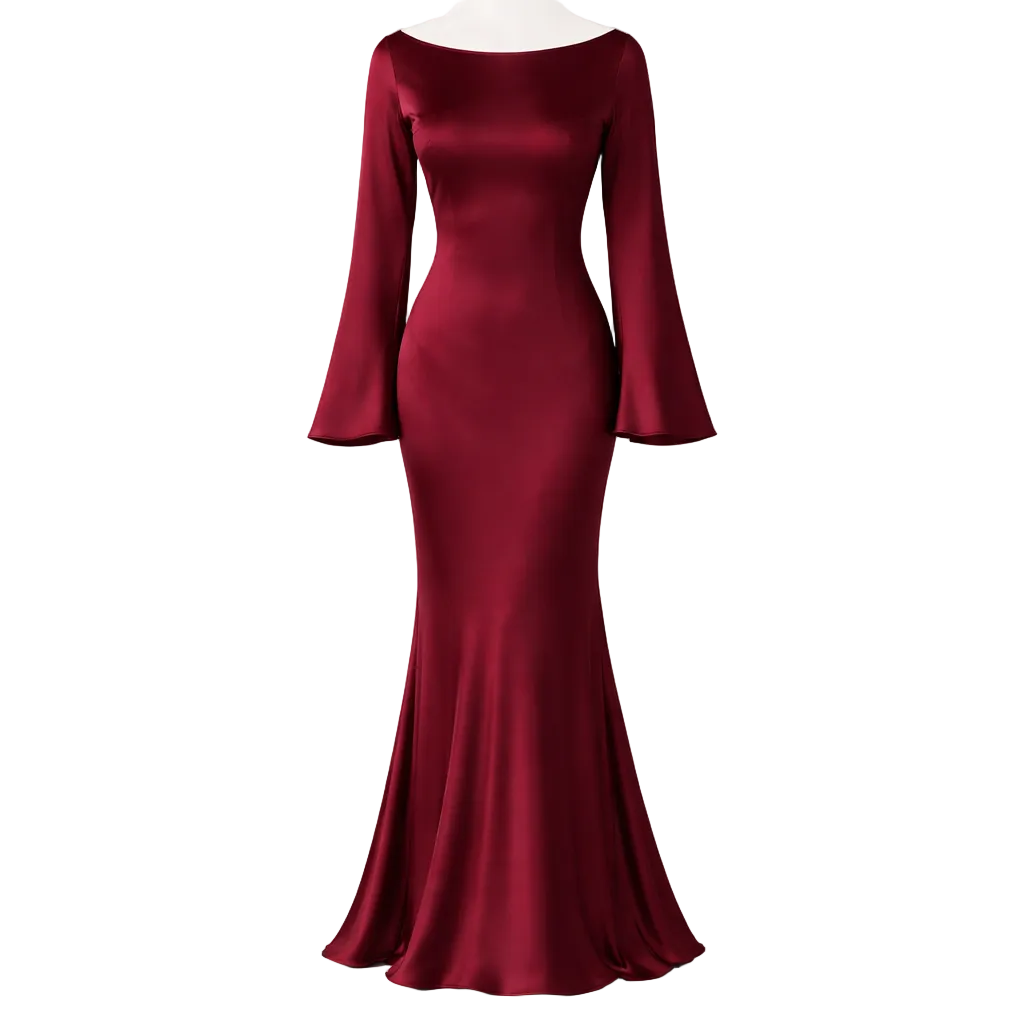 Satin Maxi Dress | Elegant Fit, Flared Sleeves