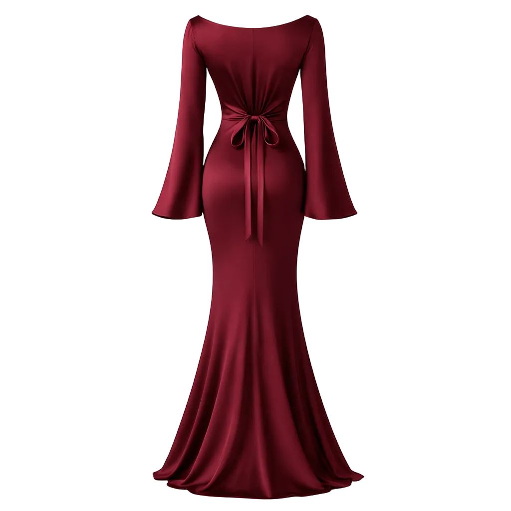 Satin Maxi Dress | Elegant Fit, Flared Sleeves