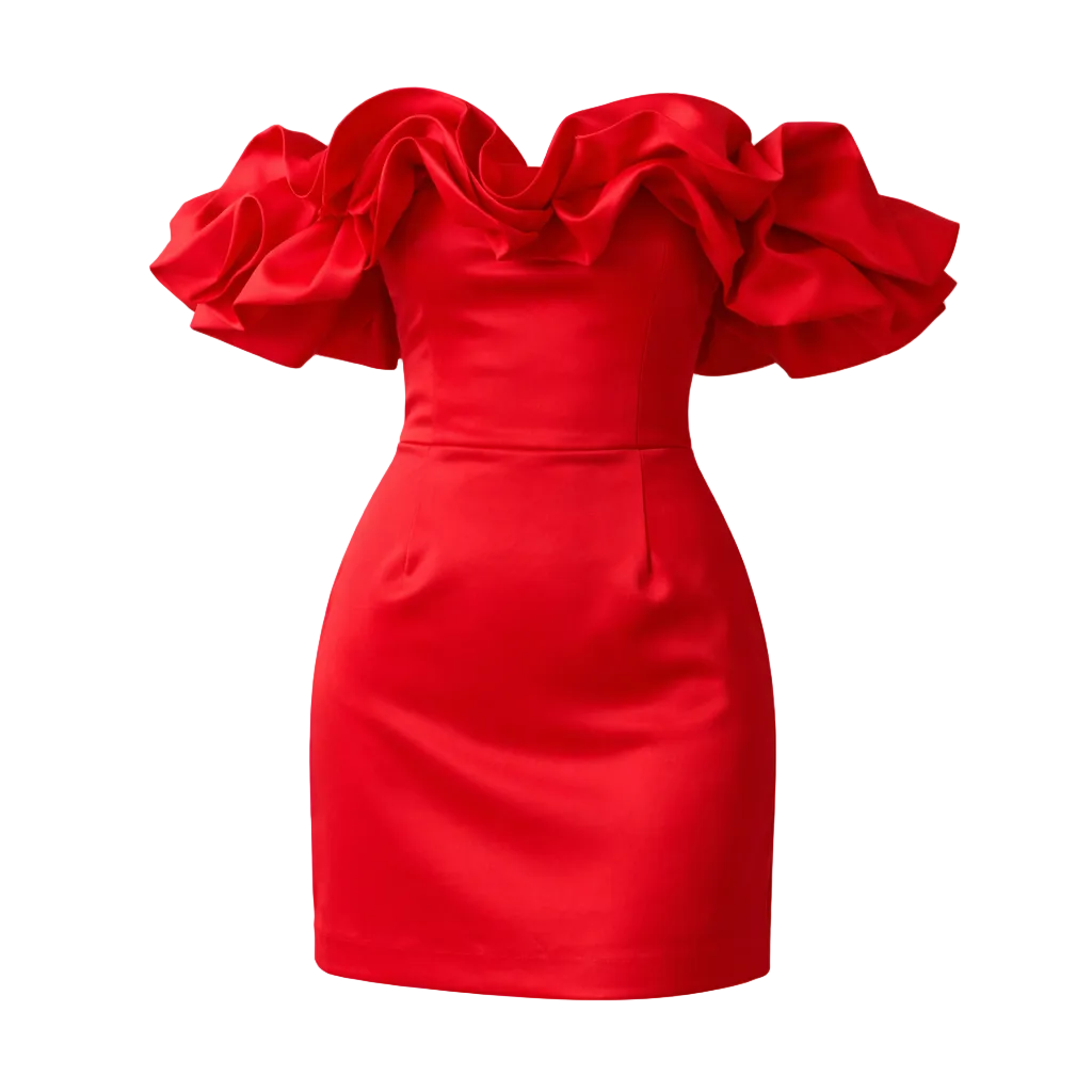 Mini Satin Dress | Romantic Ruffles | Bare Shoulders