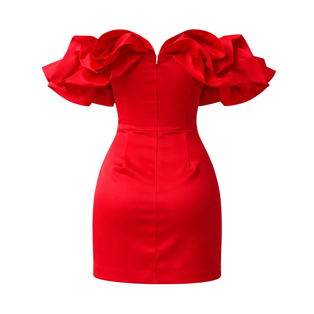 Mini Satin Dress | Romantic Ruffles | Bare Shoulders
