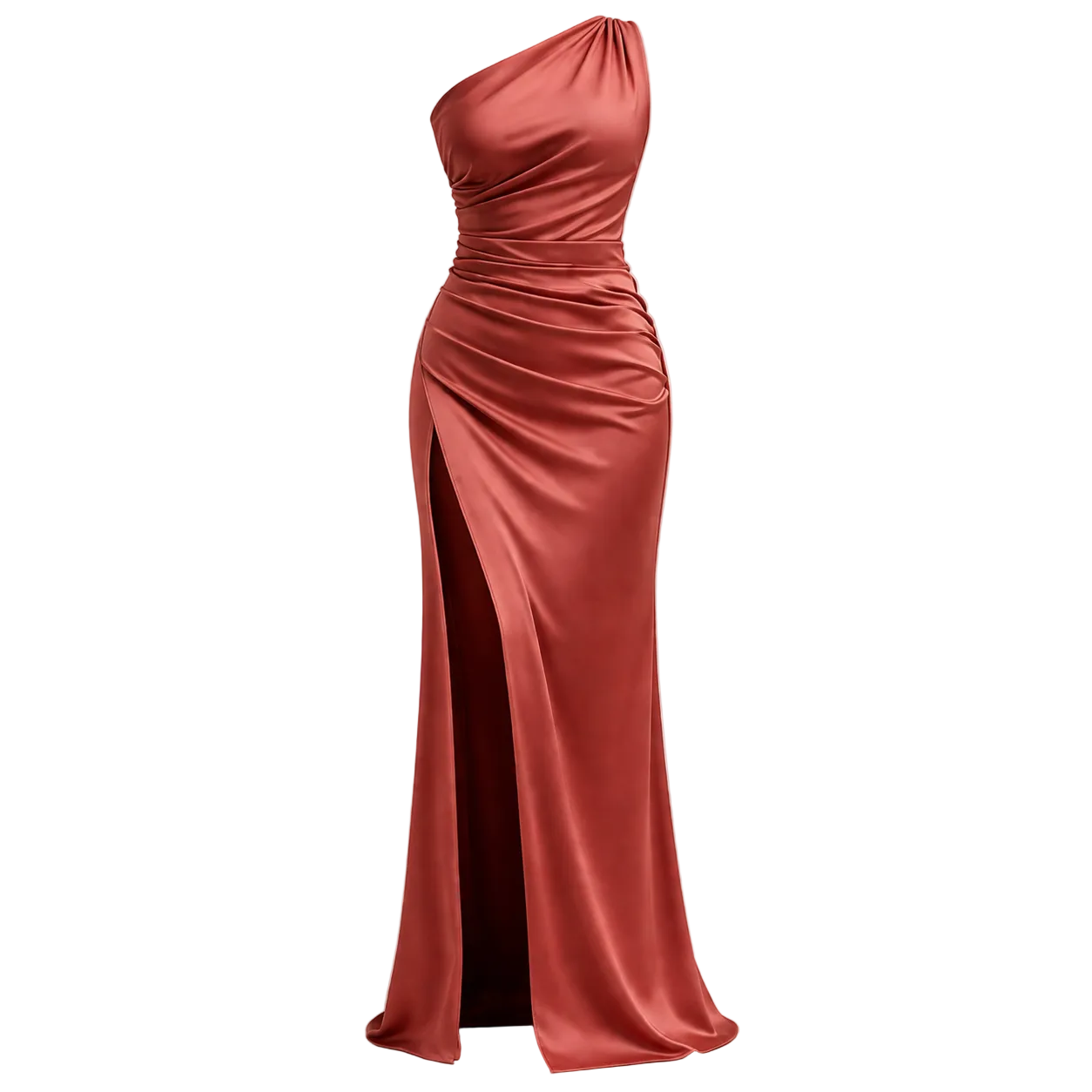 Women's Satin Maxi Dress One-Shoulder High Slit Elegant