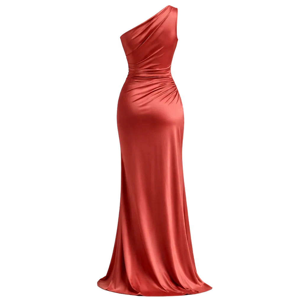 Women's Satin Maxi Dress One-Shoulder High Slit Elegant