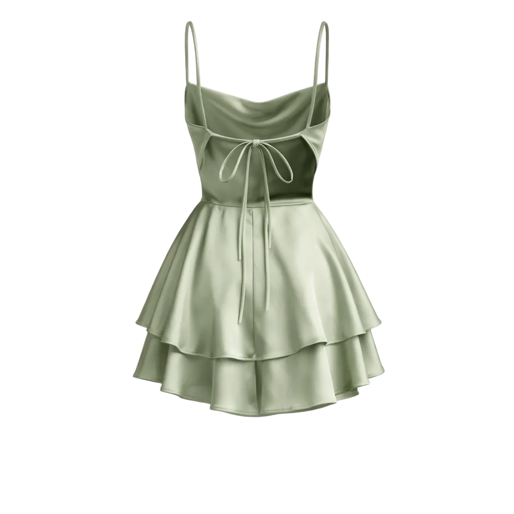 Satin Mini Dress | Open Back, Ruffles