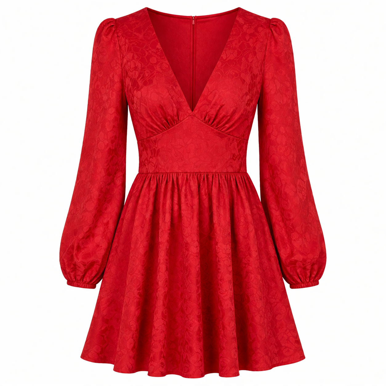 Satin Dress | Elegant Design | Puff Sleeves, Deep Neckline