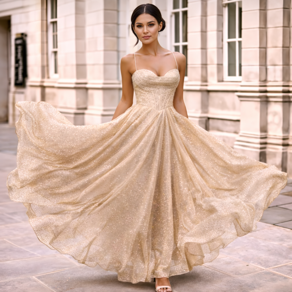 Satin Maxi Dress | Open Back, Long Sleeves | Elegant Evening Look