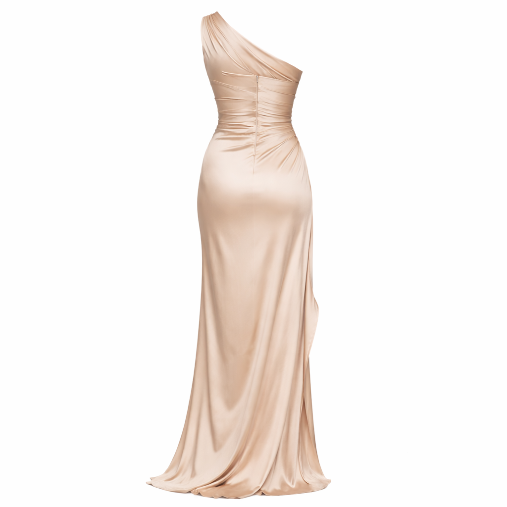 Maxidress | One-Shoulder Design | Satin Finish