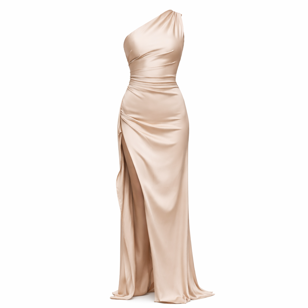 Maxidress | One-Shoulder Design | Satin Finish