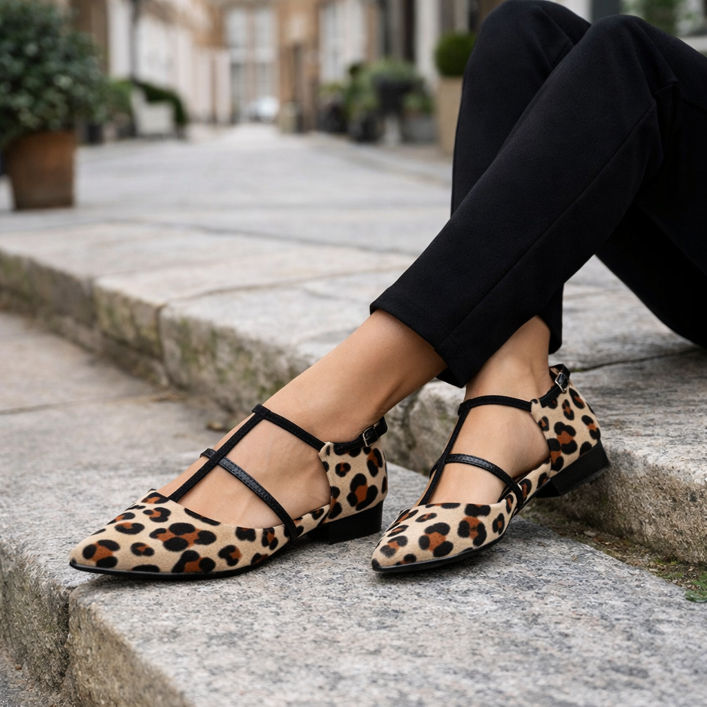 Women’s Ballet Flats | Animal Print, Adjustable Straps | Secure Fit