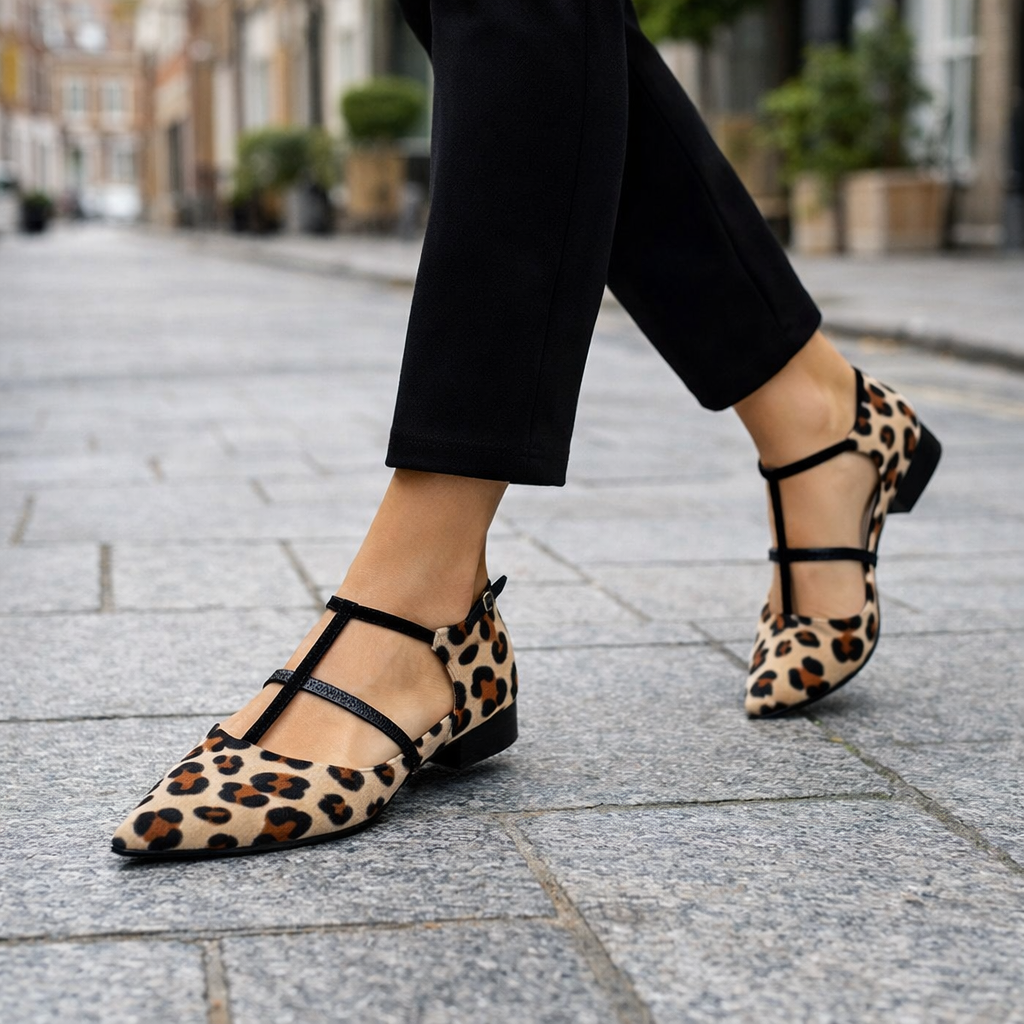 Women’s Ballet Flats | Animal Print, Adjustable Straps | Secure Fit