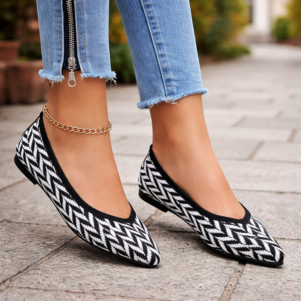 Women's Ballet Flats | Zigzag Pattern, Soft Insole | Everyday Comfort