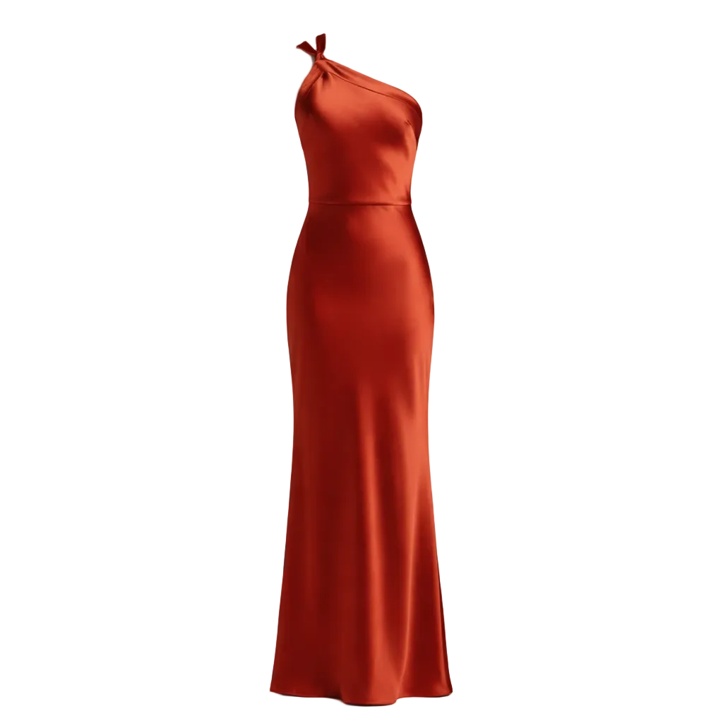 Satin Dress | Asymmetrical Neckline, Open Back