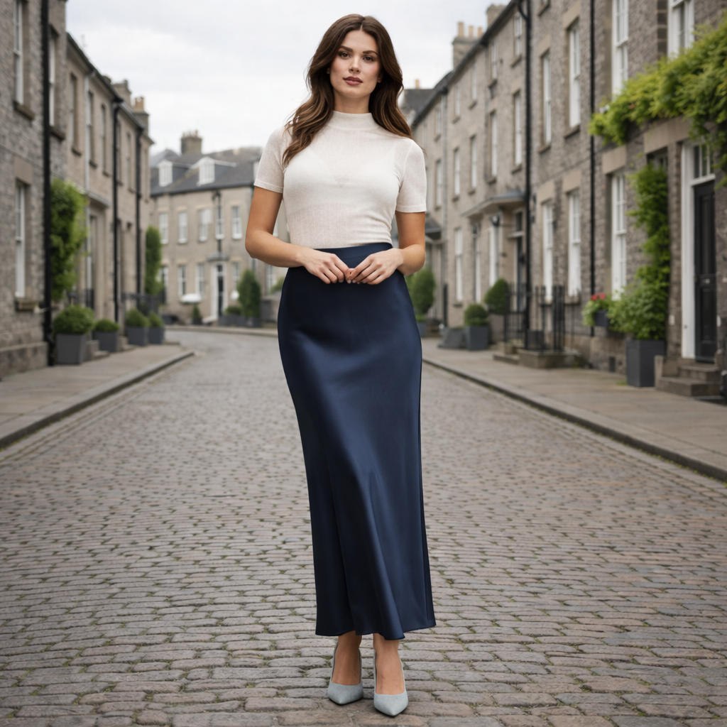 Satin Skirt High Waist Elegant