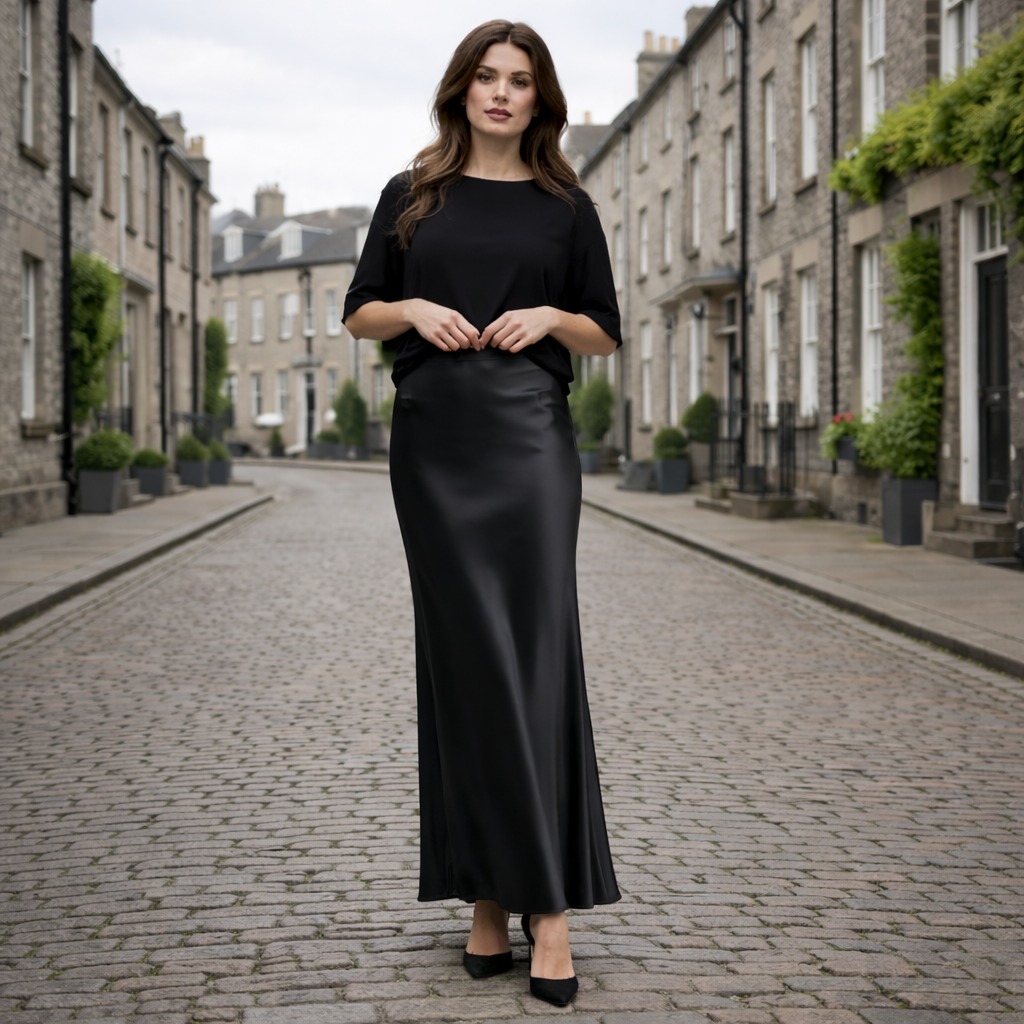 Satin Skirt High Waist Elegant