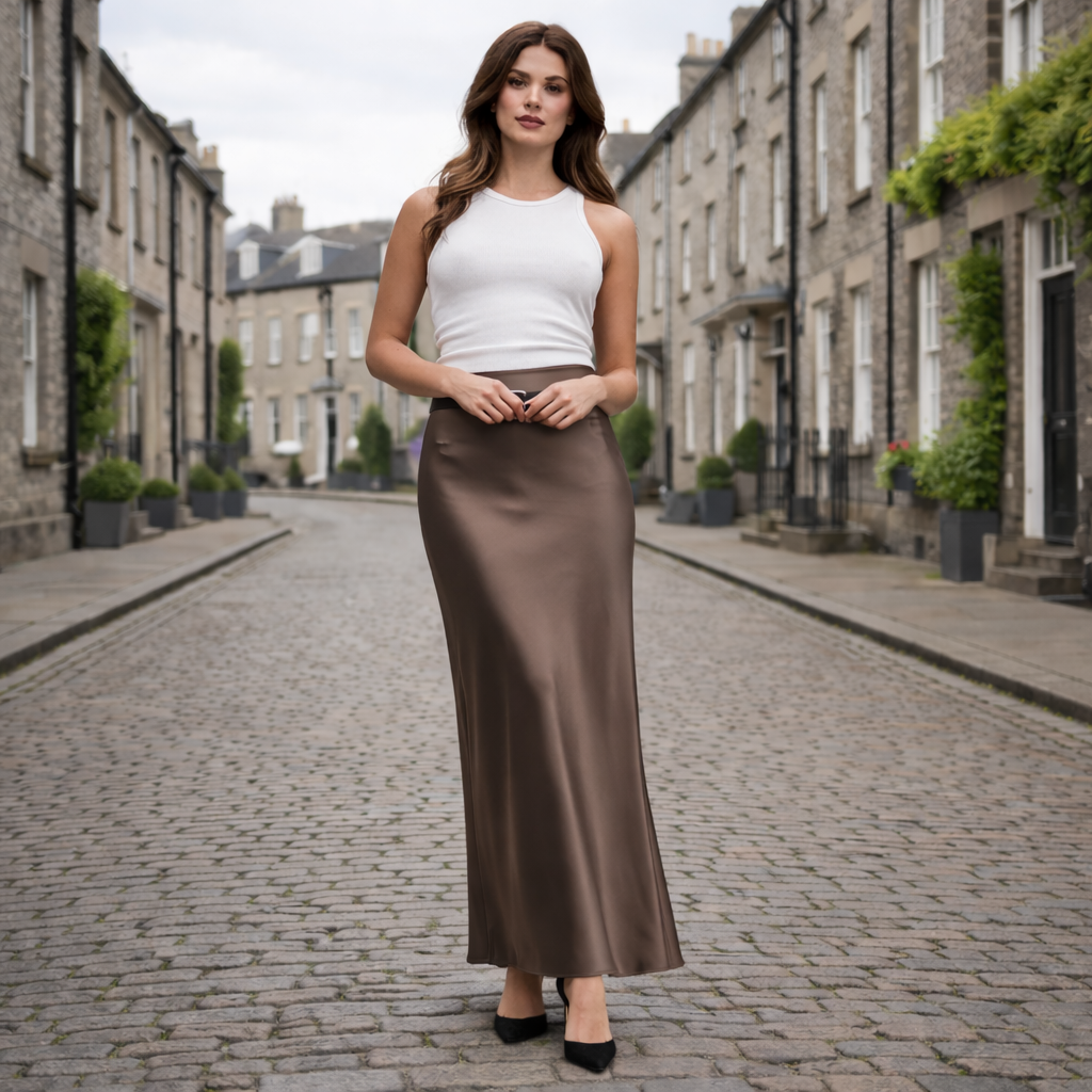 Satin Skirt High Waist Elegant