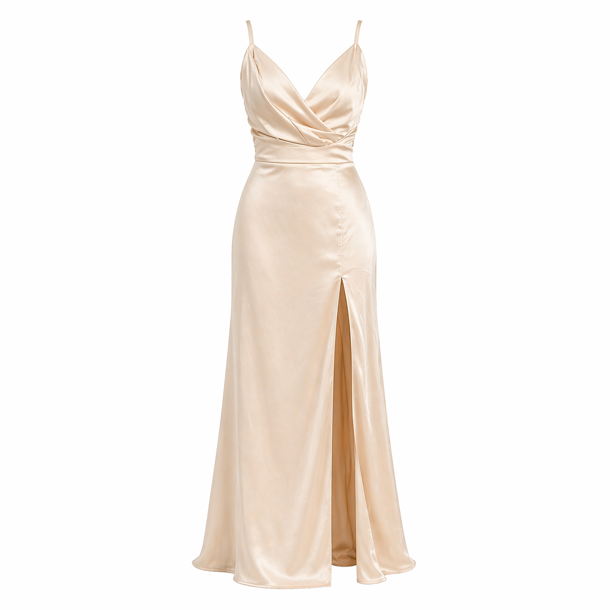 Women's Satin Maxi Dress | Draped V Neck, Side Slit