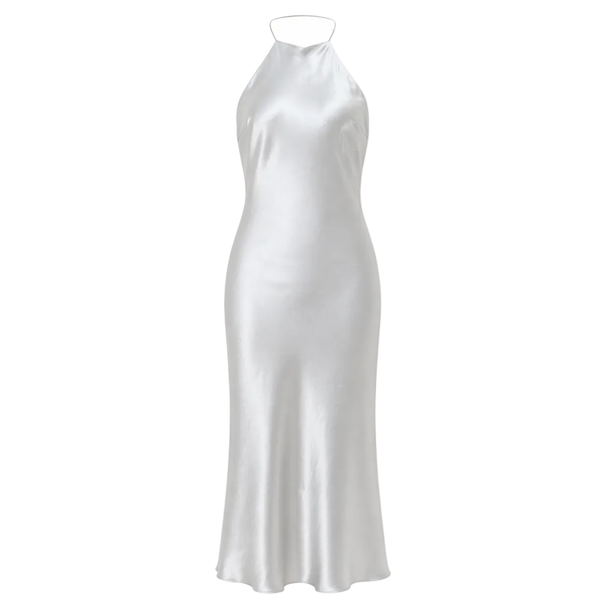 Women's Satin Midi Dress Silver Halter Elegant