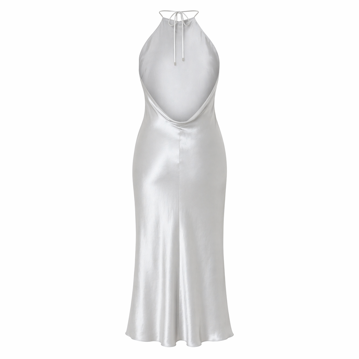 Women's Satin Midi Dress Silver Halter Elegant