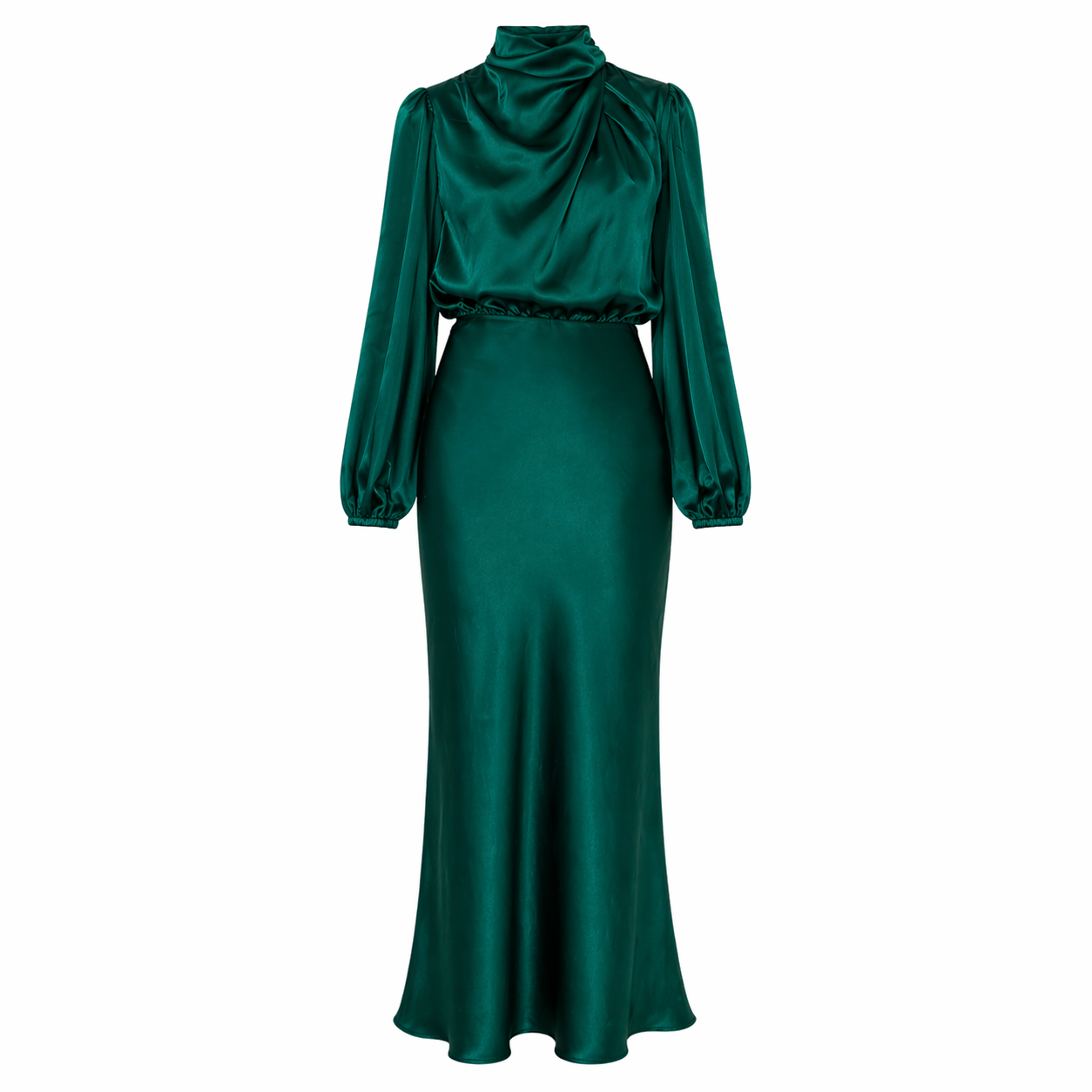 Satin Maxi Dress | Effortless Elegance | High Neckline, Long Sleeves