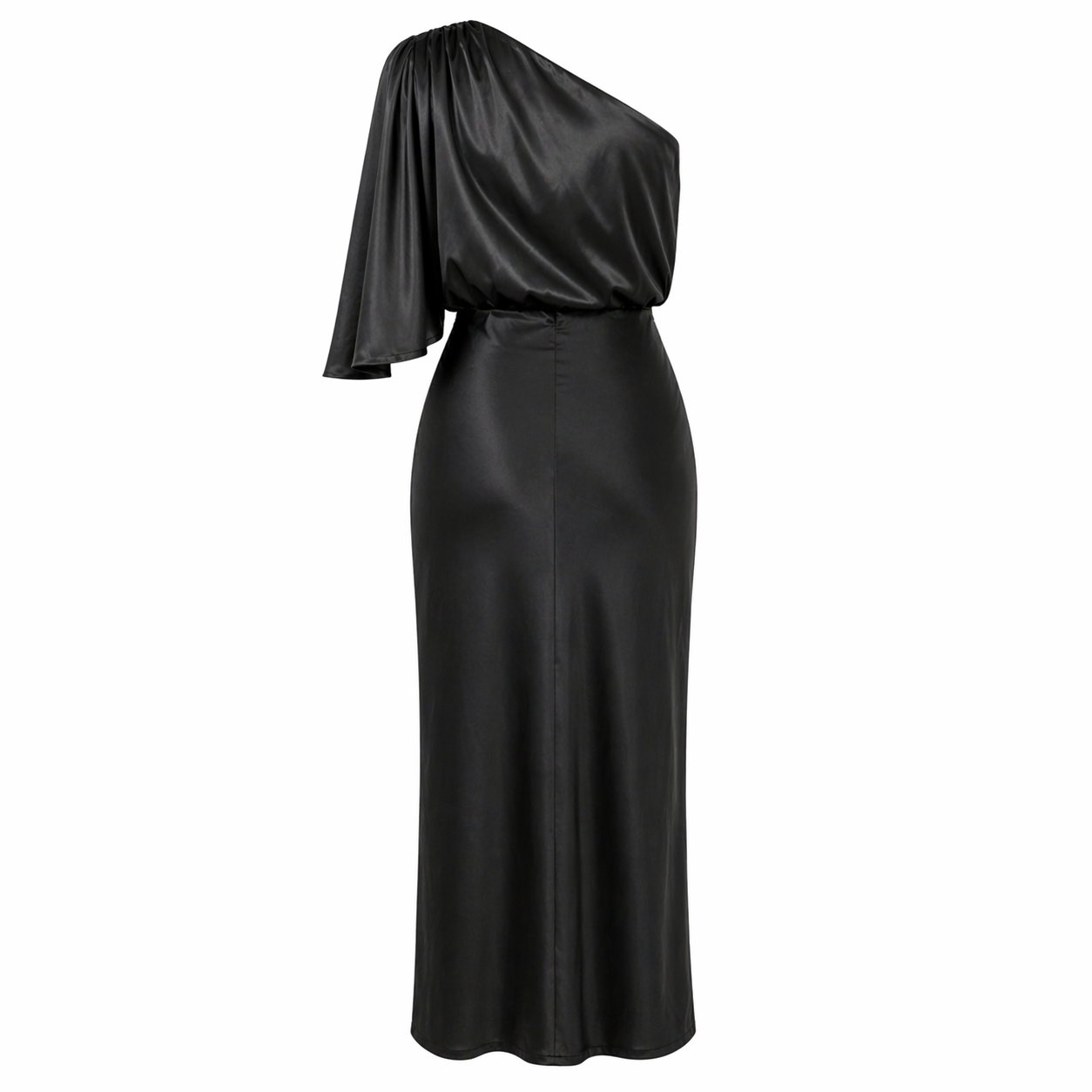 Women's Satin Midi Dress | One-Shoulder Neckline | Draped Design