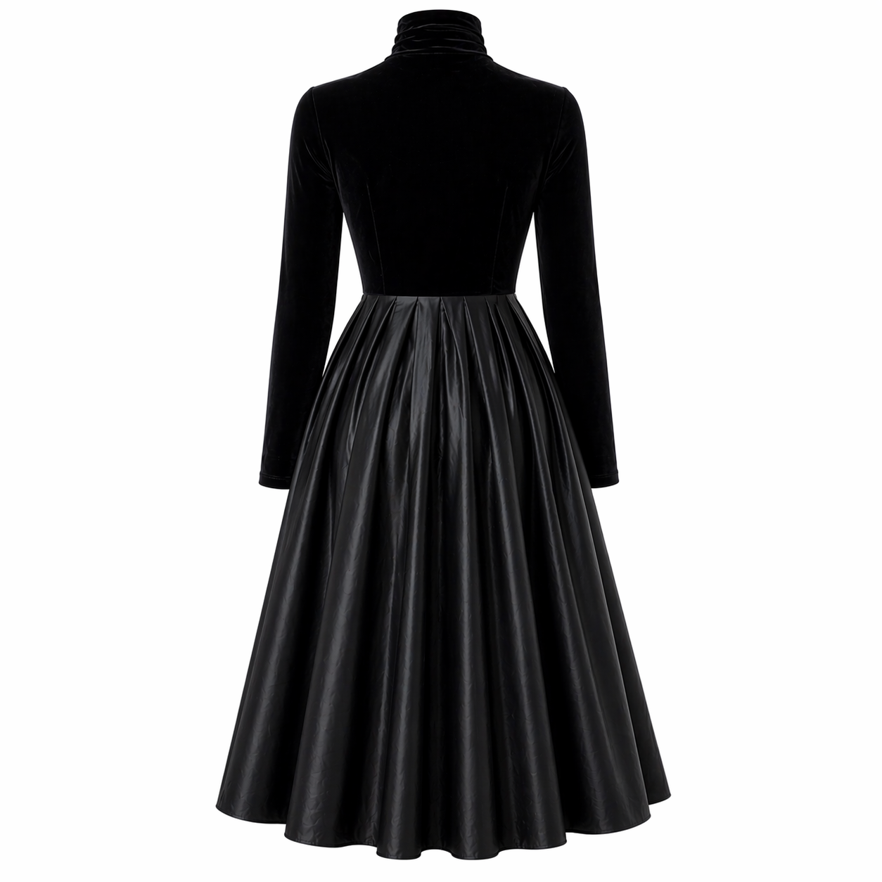 Midi Dress | Black Velvet and Satin, Long Sleeve