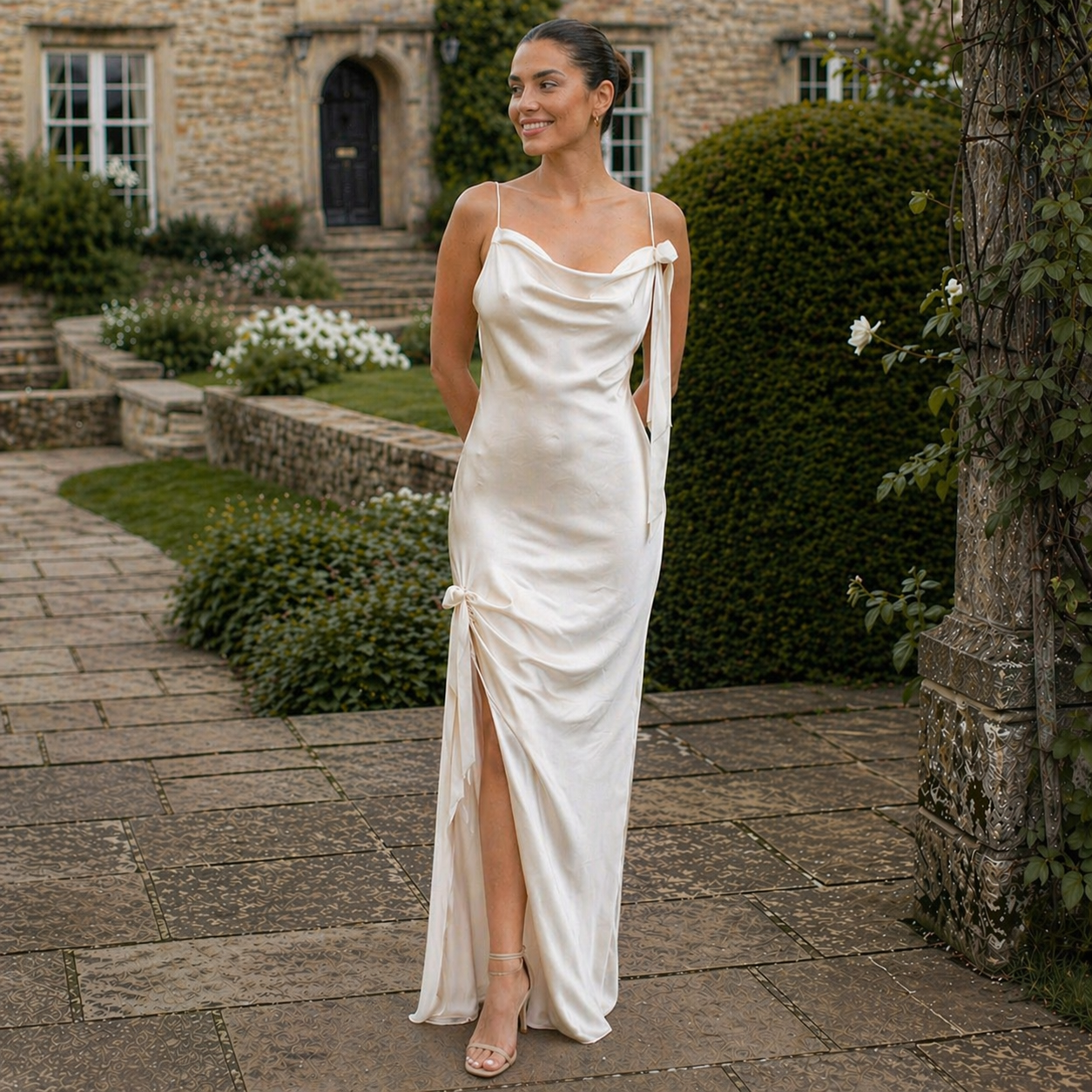 Women's Satin Dress | Elegant Ruffles, Adjustable Straps
