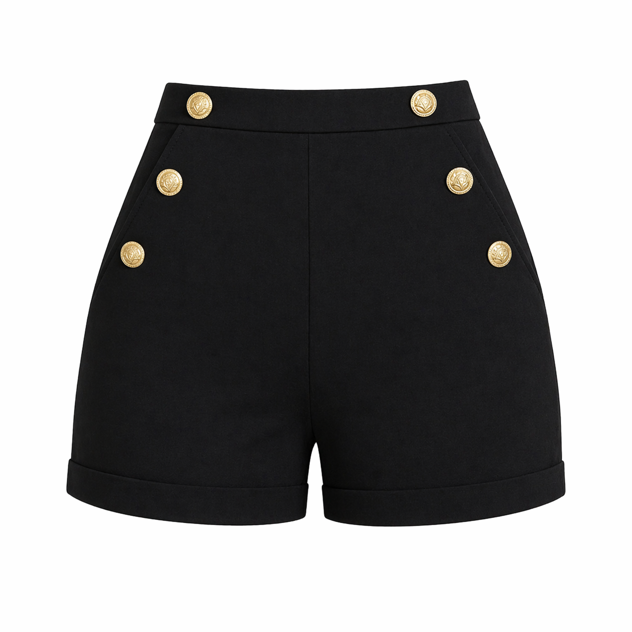 Pantalones cortos para mujer cintura alta botón dorado elegante
