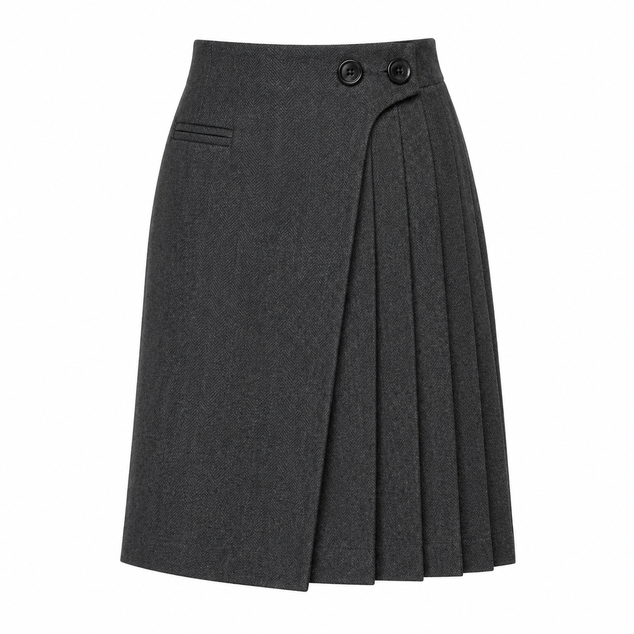 Midi Skirt | Cintura Alta Effetto Lana, Dettagli Bottoni